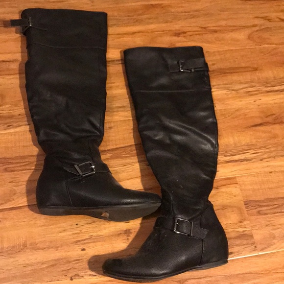 black wedge riding boots